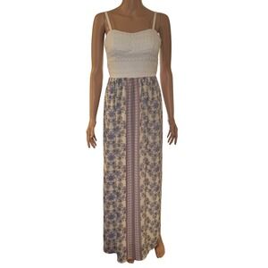 Lily Rose Women Medium Beige Blue Floral Crochet Bodice Maxi Dress A15A42U95E39